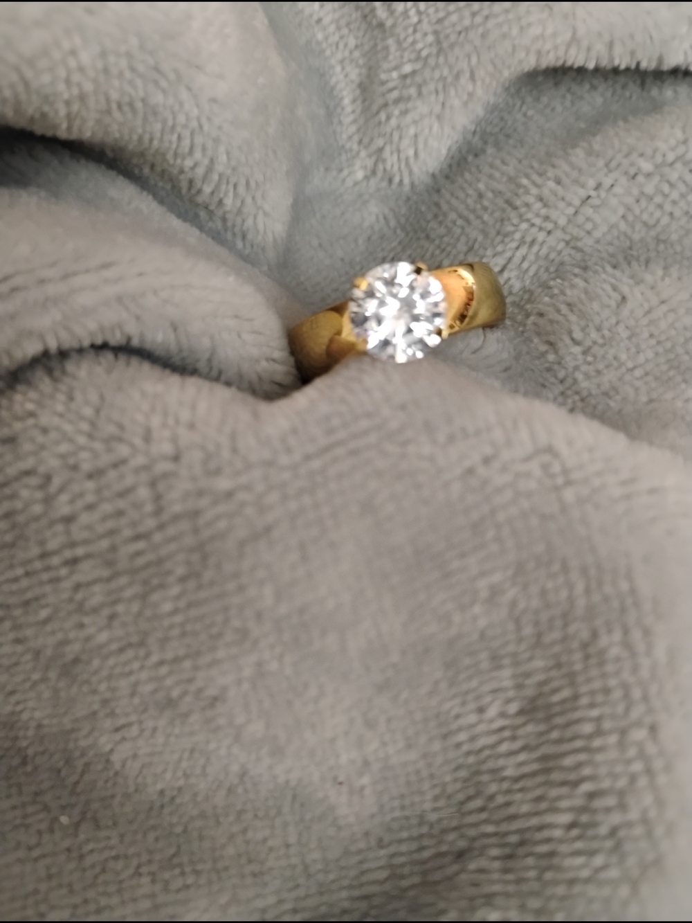 Stunning Gold Solitaire CZ Ring. Gold Over Sterling Silver.